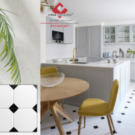 Gạch bông họa tiết lục giác trắng nền đen 