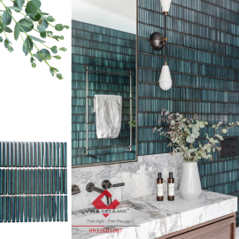 Gạch mosaic thanh que nhỏ xanh lá rạn