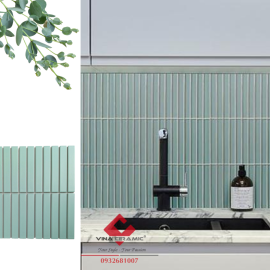 Gạch mosaic thanh que nhỏ xanh lá nhạt mờ