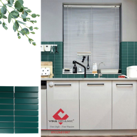 Gạch mosaic thanh que lớn xanh lá đậm mờ