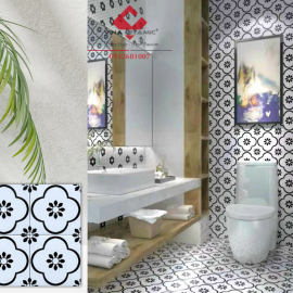 Gạch bông nền trắng họa tiết hoa 8 cánh nhỏ