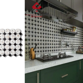 Gạch bát giác terrazzo trắng + đen mờ